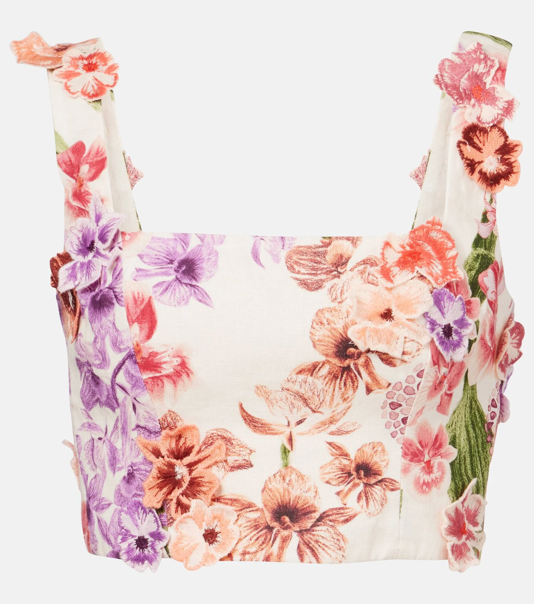 Amanda floral-appliqué linen crop top - 1
