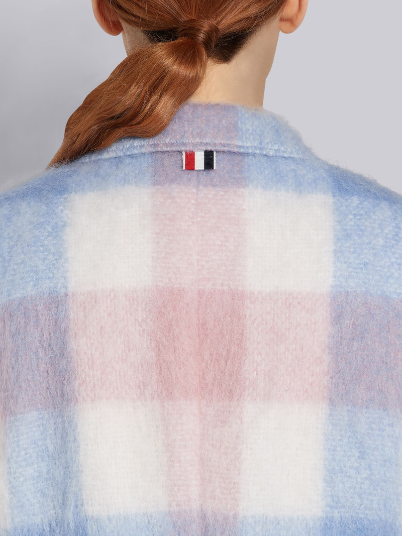 Light Blue and Pink Hairy Mohair Buffalo Check Ticket Pocket Long Chesterfield Overcoat 5