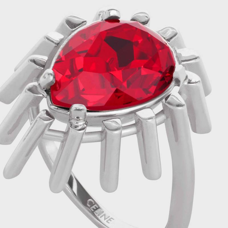Les Pierres Celine Ring in Brass with Rhodium Finish and Red Strass 4
