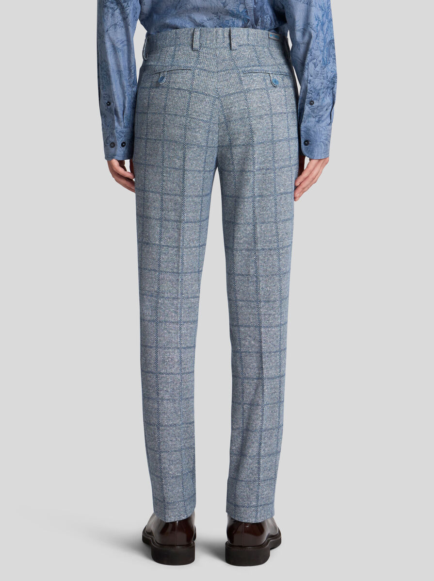 CHECKED LINEN-BLEND TROUSERS - 5