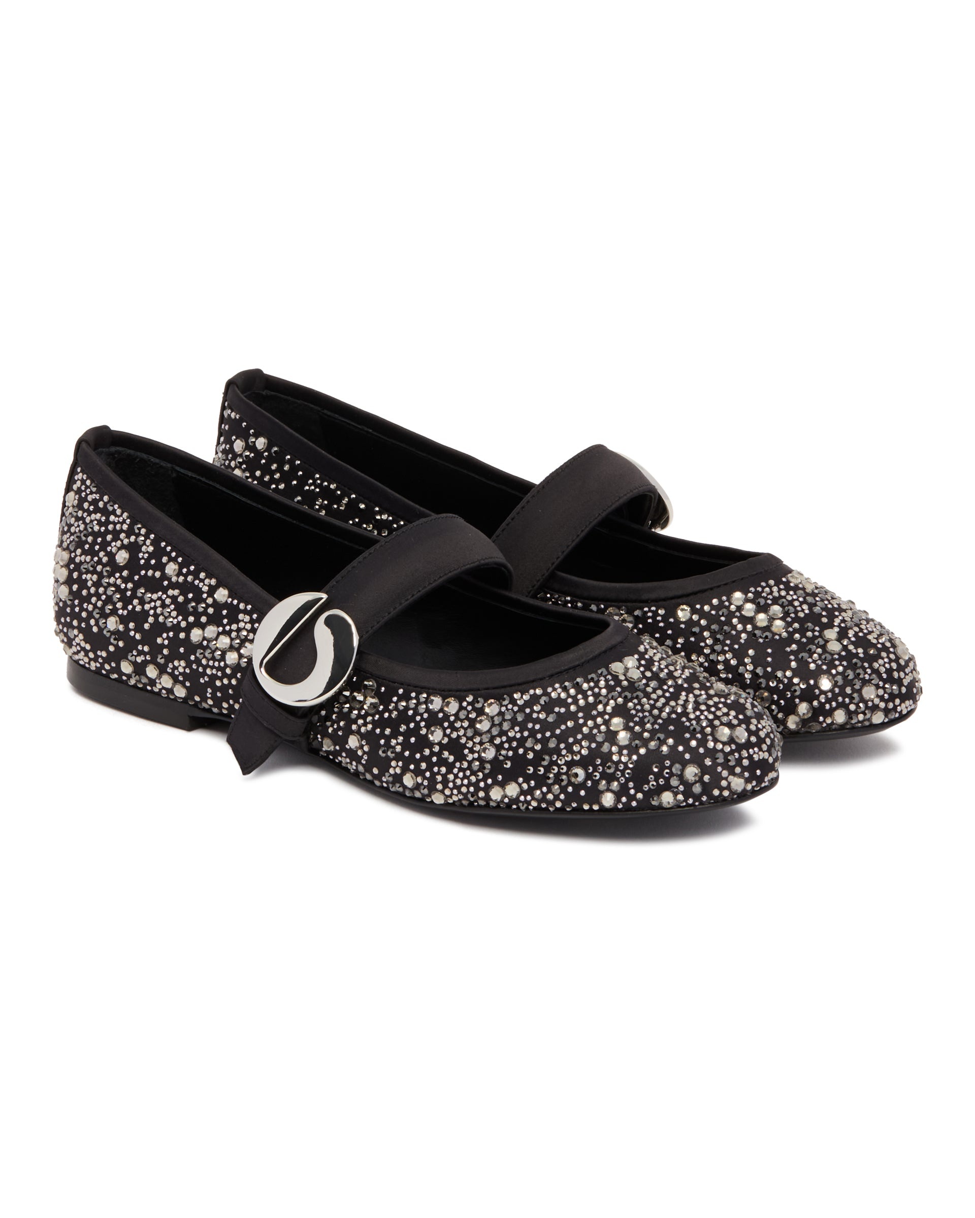 Black Mary Jane Flats with Crystals - 3