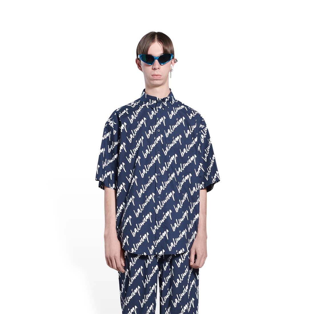 Men's New Scribble Short Sleeve Shirt Large Fit  in Indigo - 5