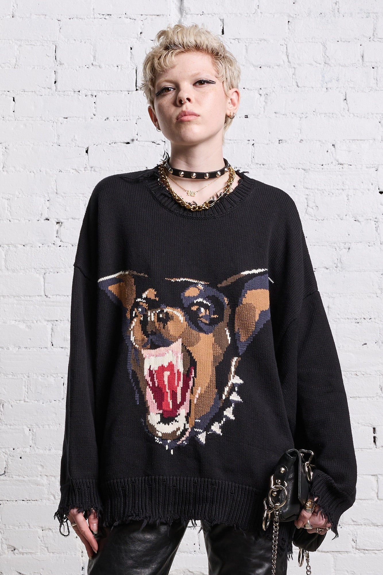 ANGRY CHIHUAHUA OVERSIZED SWEATER - BLACK - 2