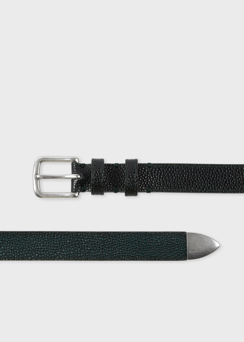 Dark Green Grained Leather Silver Tip Belt 1