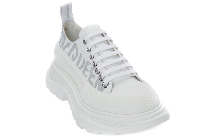 (WMNS) Alexander McQueen Tread Slick Low Lace Up Canvas Graffiti 'White Grey' 676711W4RQ29071 - 3