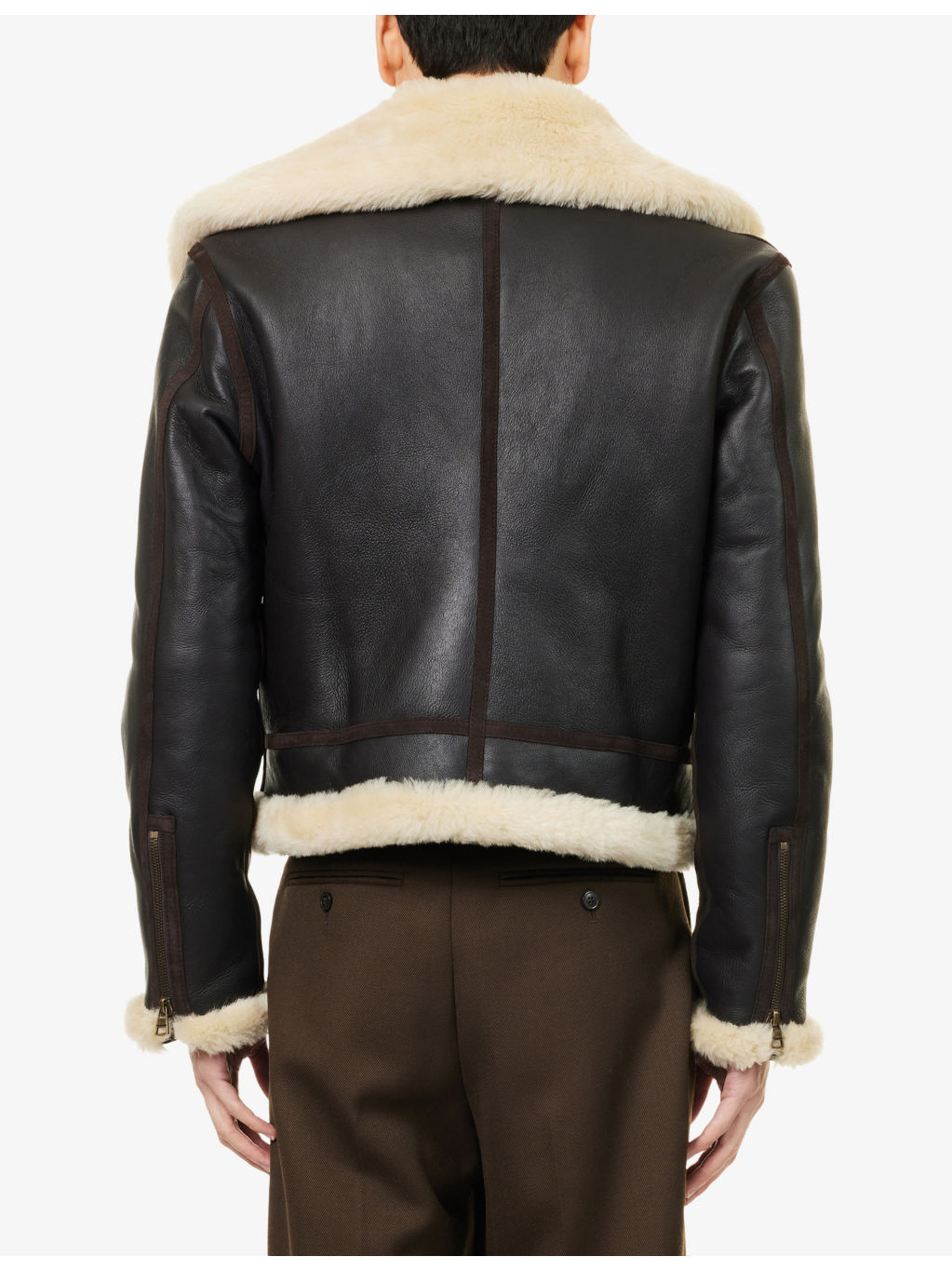 Oversized-Collar Sheepskin Leather Aviator Jacket - 4