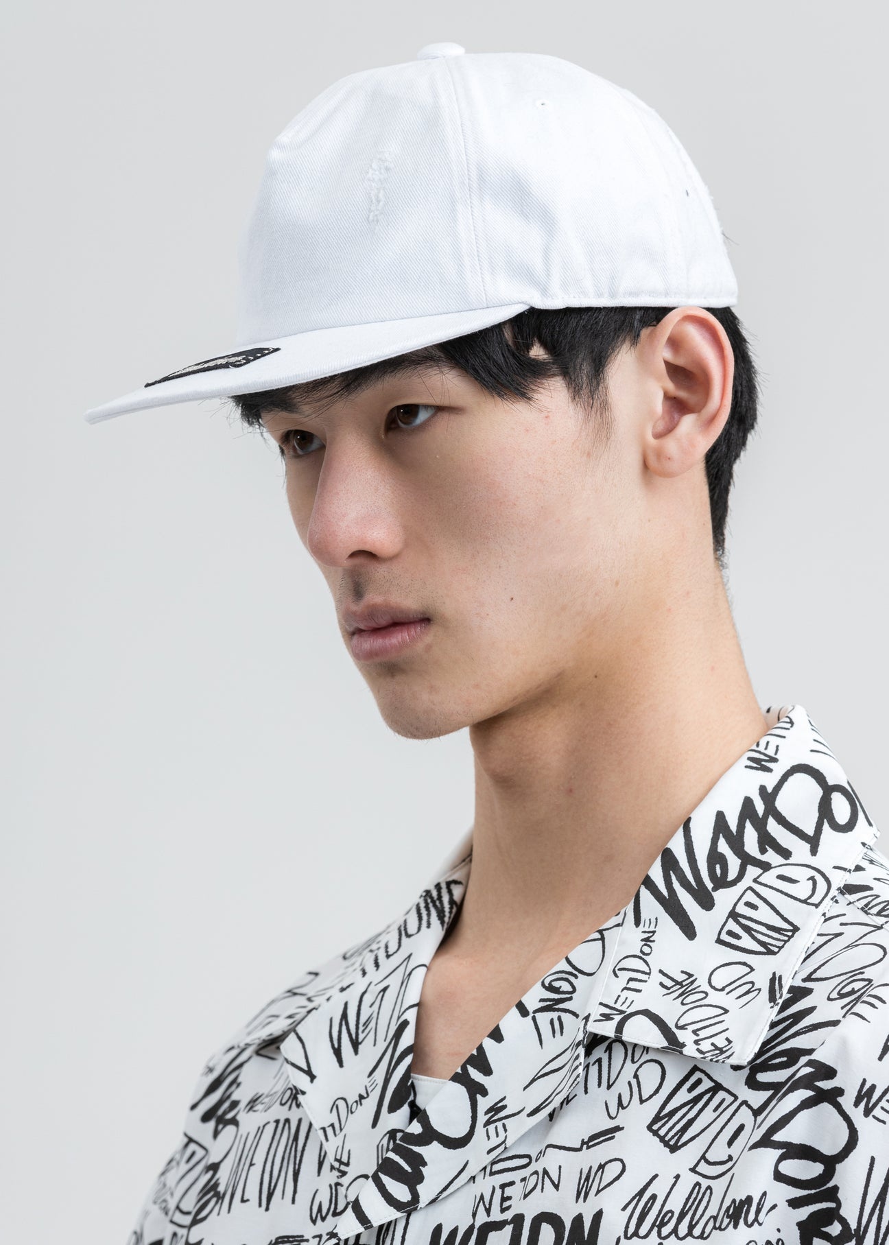 White Damaged Logo Cap - 2