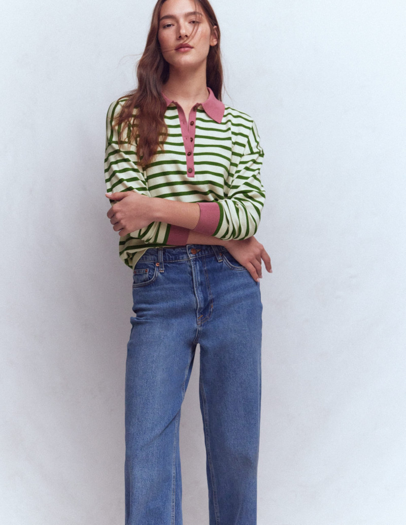 Lara Cotton Henley Jumper-Warm Ivory, Courtyard Stripe 5