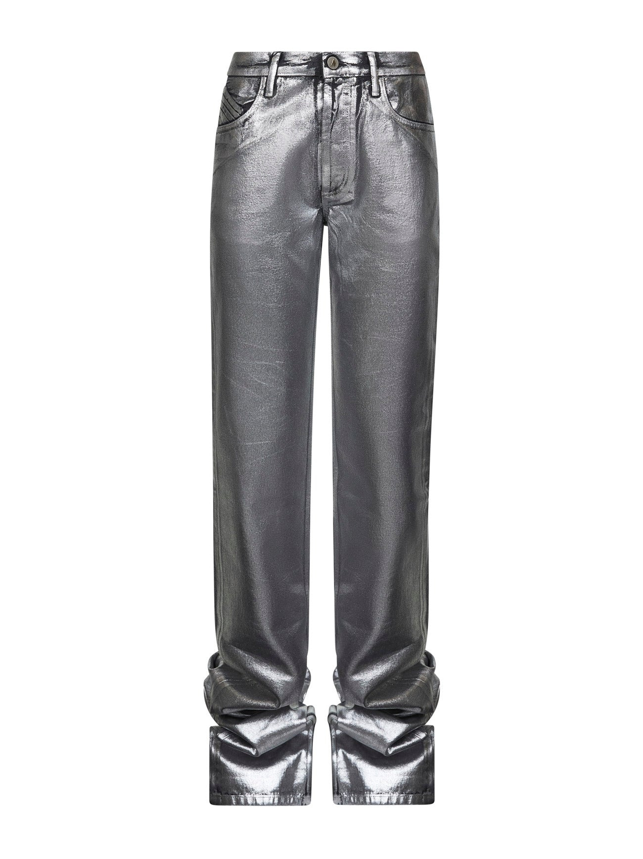 The Attico Women Silver Coated Denim Extra Long Jeans - 1