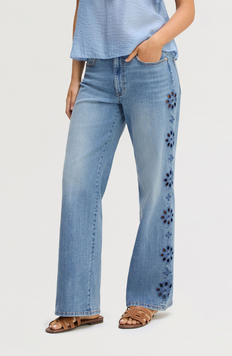 Sam Edelman Embroidered Eyelet Wide Leg Jeans in Poppy Indigo Wash 1