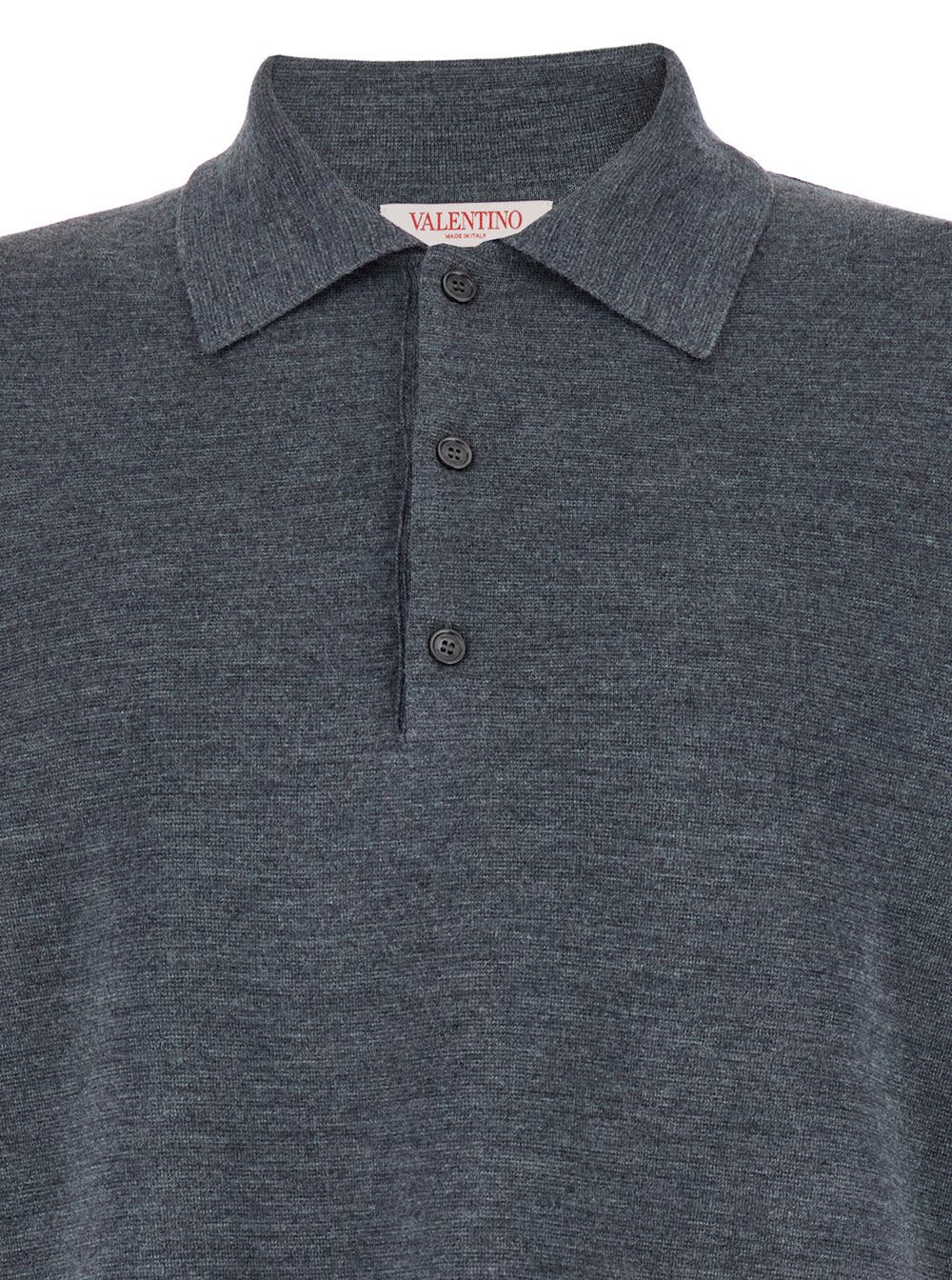 Valentino Men Grey Polo Shirt With Classic Collar And Long Sleeves In Wool Man - 3