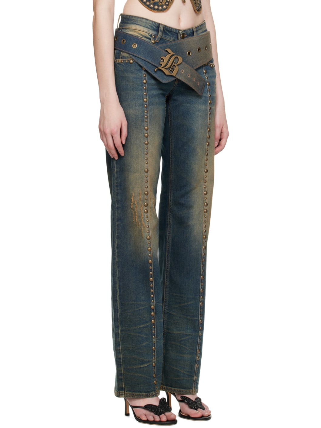 Blue & Beige Boyfriend Jeans - 2