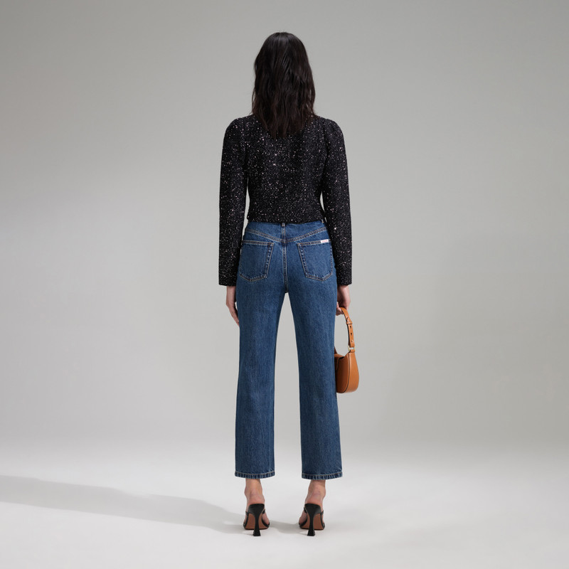 self-portrait Black Sequin Knit Crop Cardigan outlook