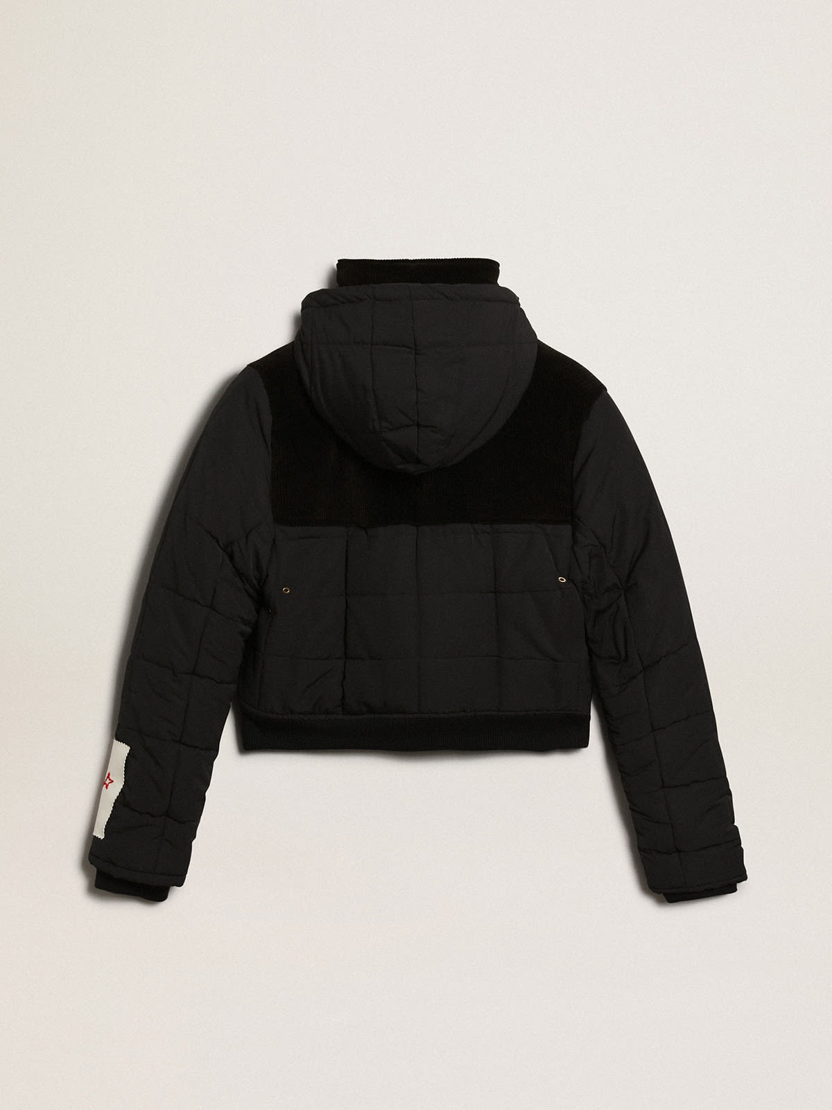 Women’s padded jacket in dark blue nylon and black cotton corduroy - 5