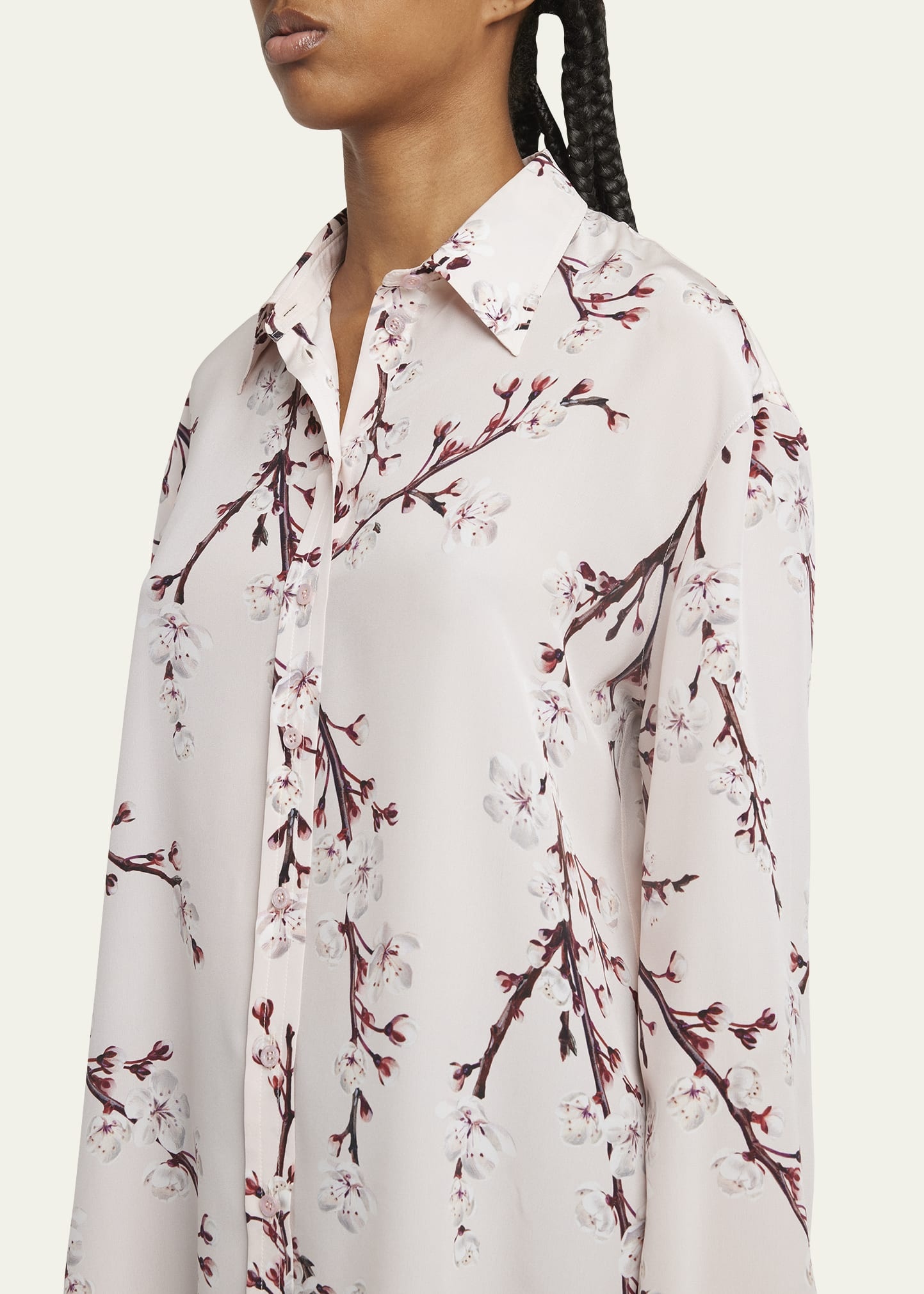 Cherry Blossom Print Button-Front Blouse - 5