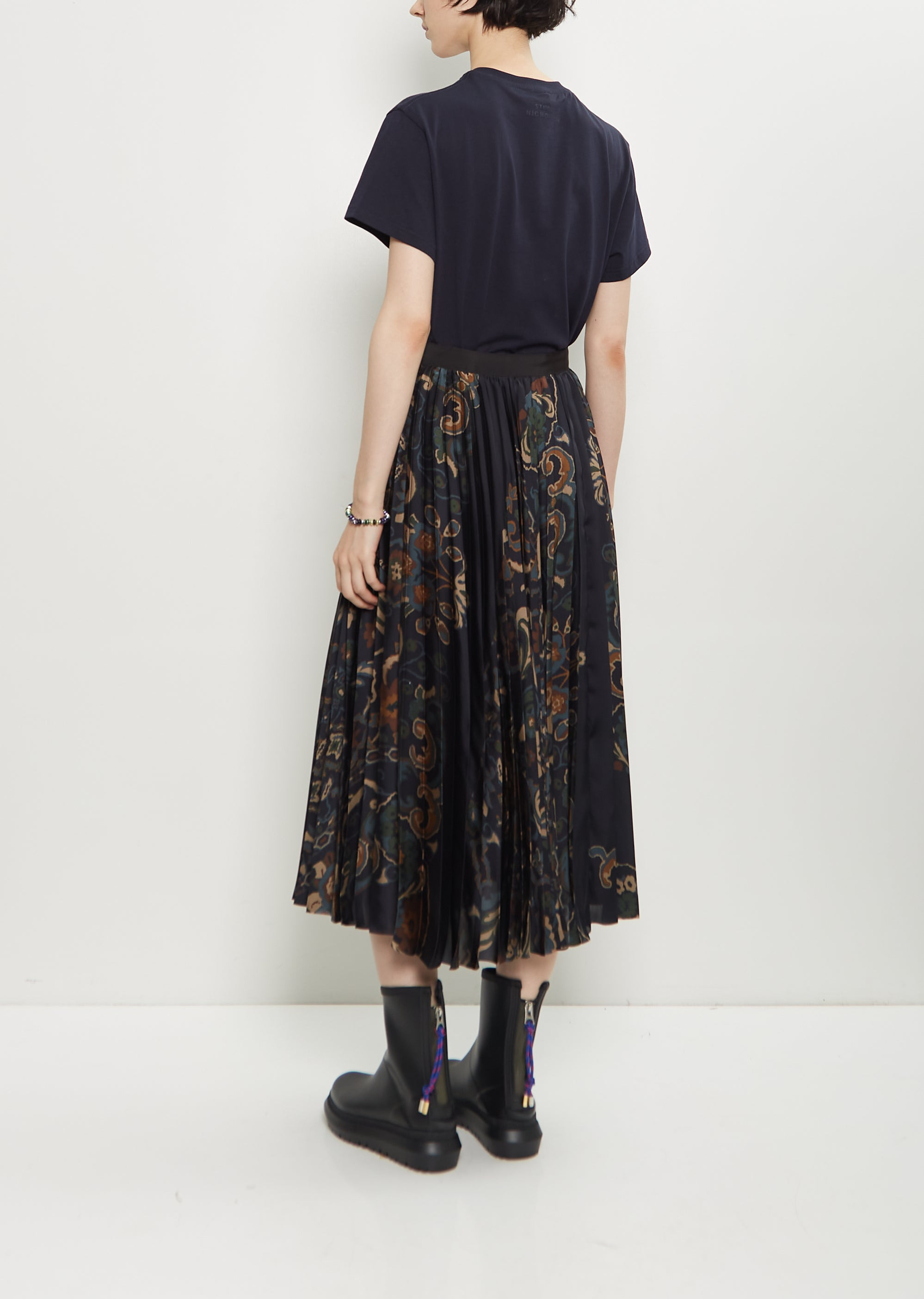 Floral Print Technical Satin Skirt - 3