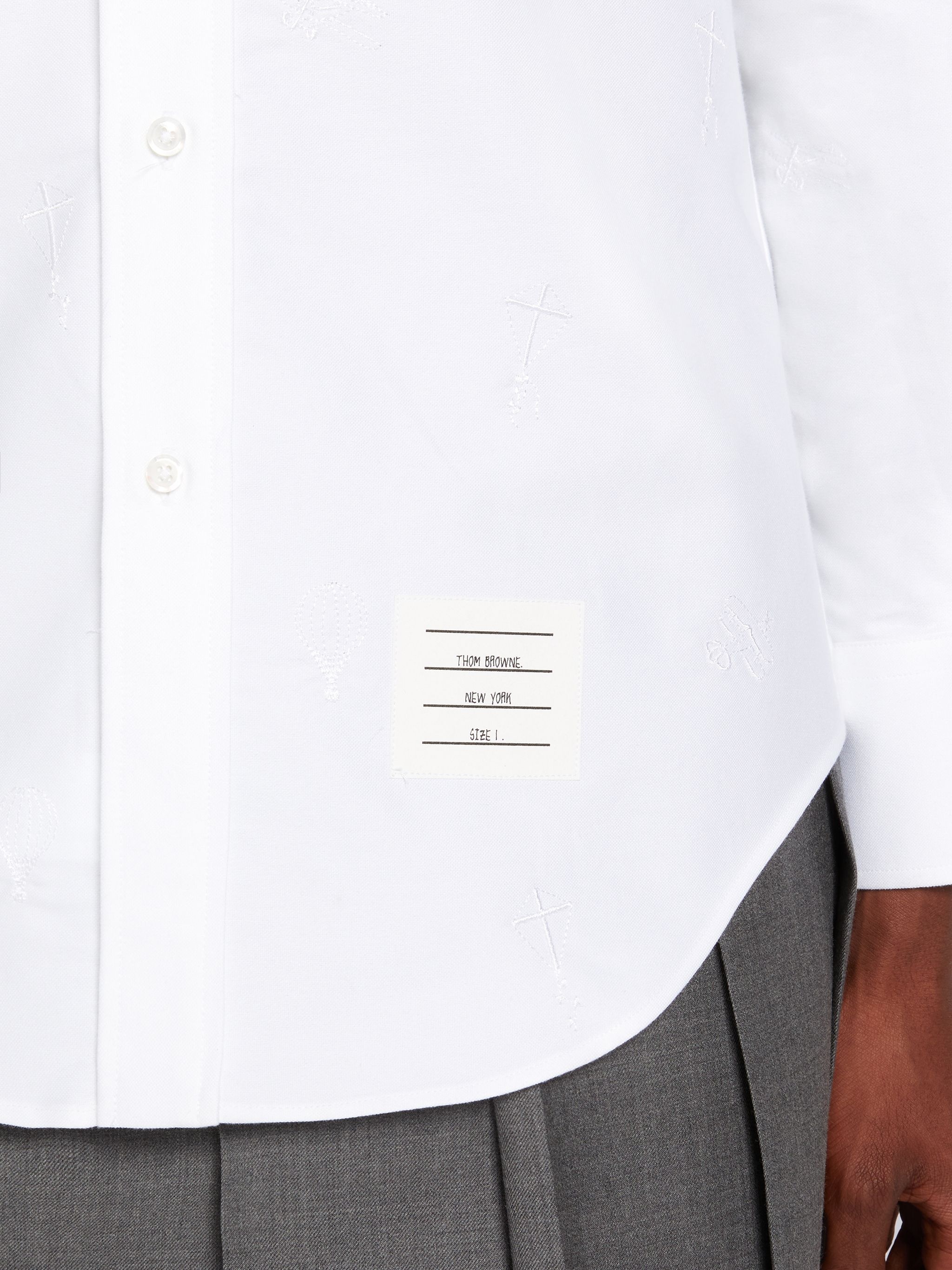 White Oxford Embroidered Half Drop Sky Icon Classic Fit Shirt - 6