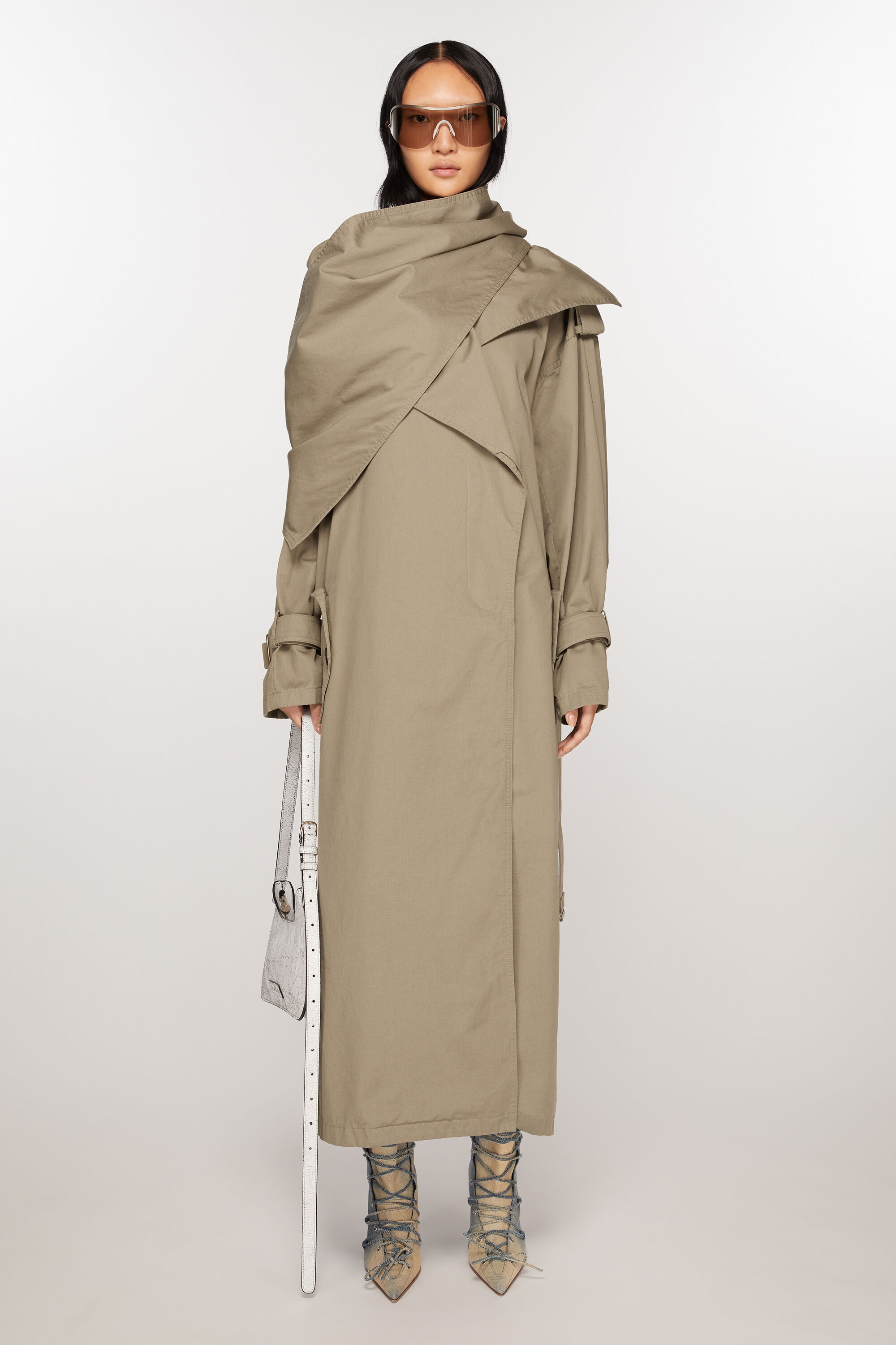 Scarf collar trench coat - Mud Brown - 2