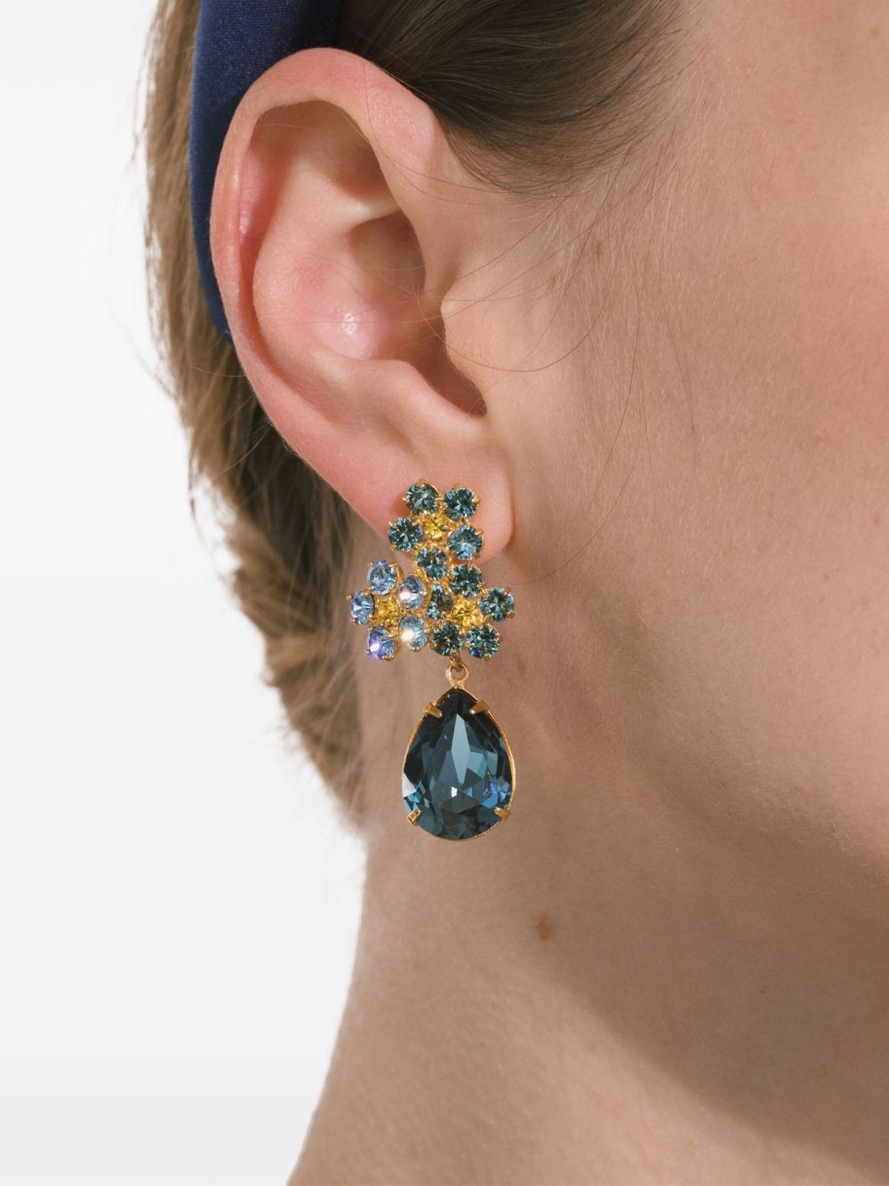 Lauretta crystal-flower pear-drop earrings - 2