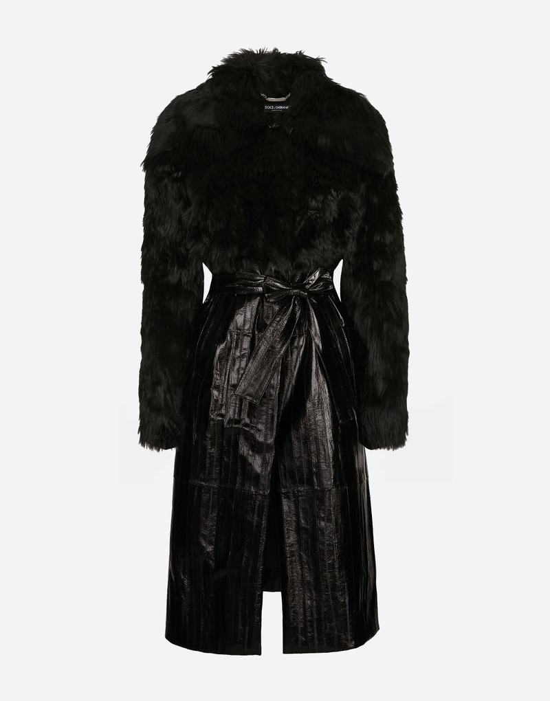 Alpaca and eel skin single-breasted coat with belt 1