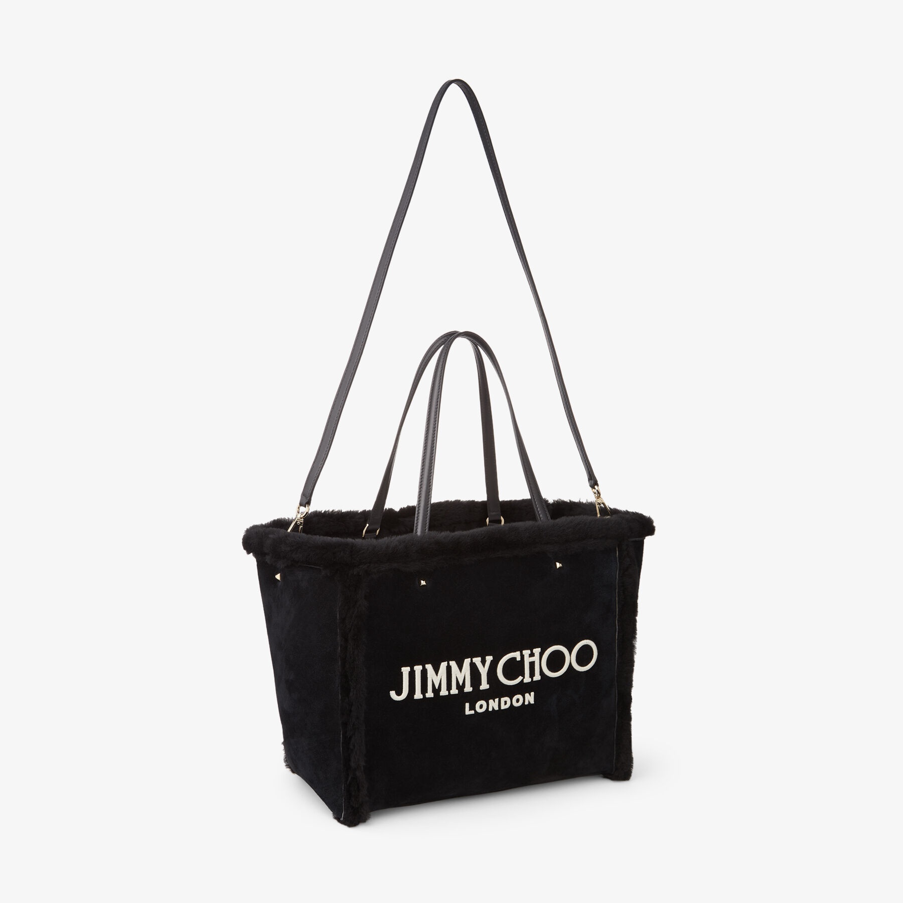 Avenue Tote Bag
Black Suede and Shearling Tote Bag with Jimmy Choo Embroidery - 5