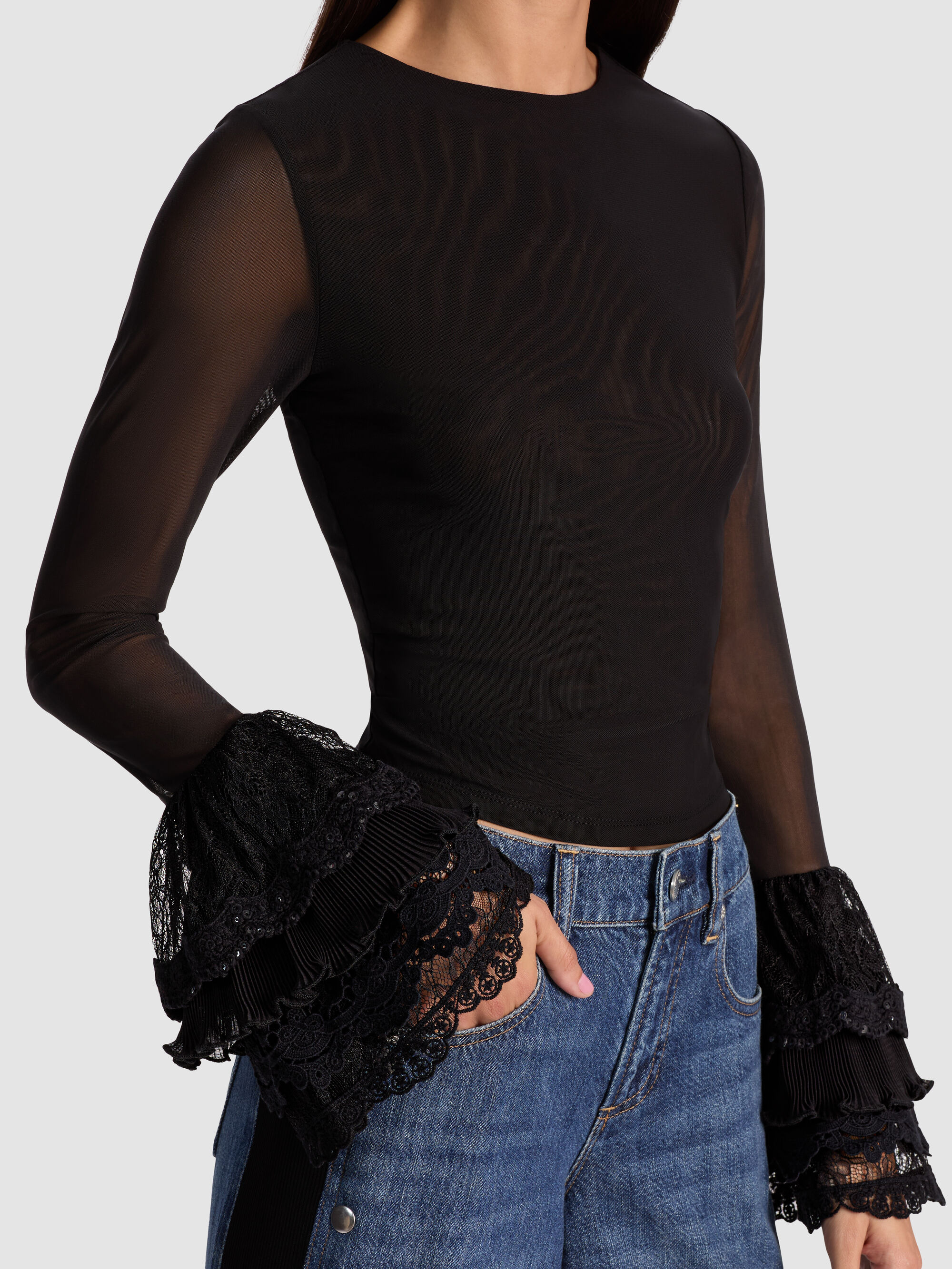 DELAINA TOP WITH RUFFLE CUFF - 5