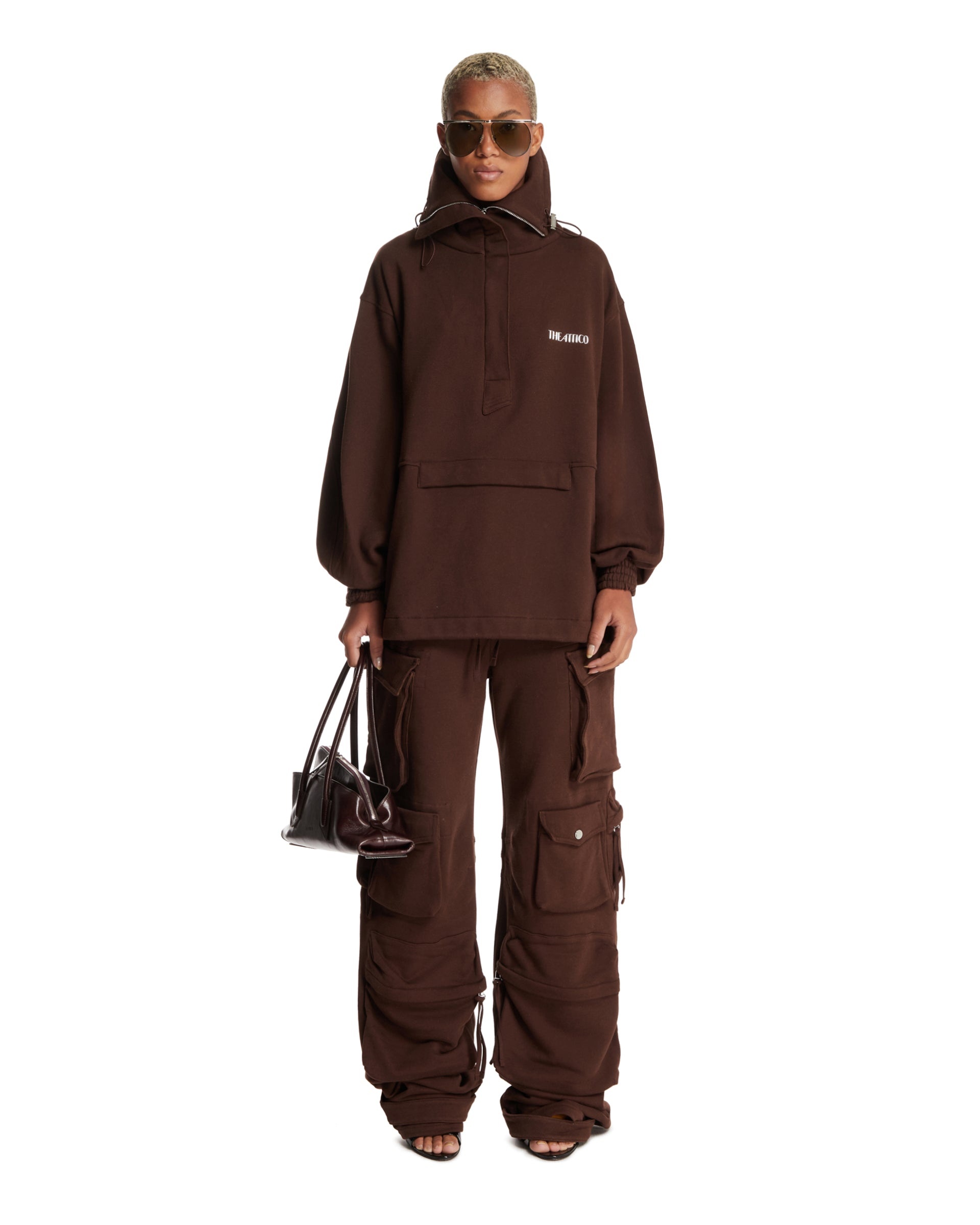 Brown Cotton Anorak Sweatshirt - 2