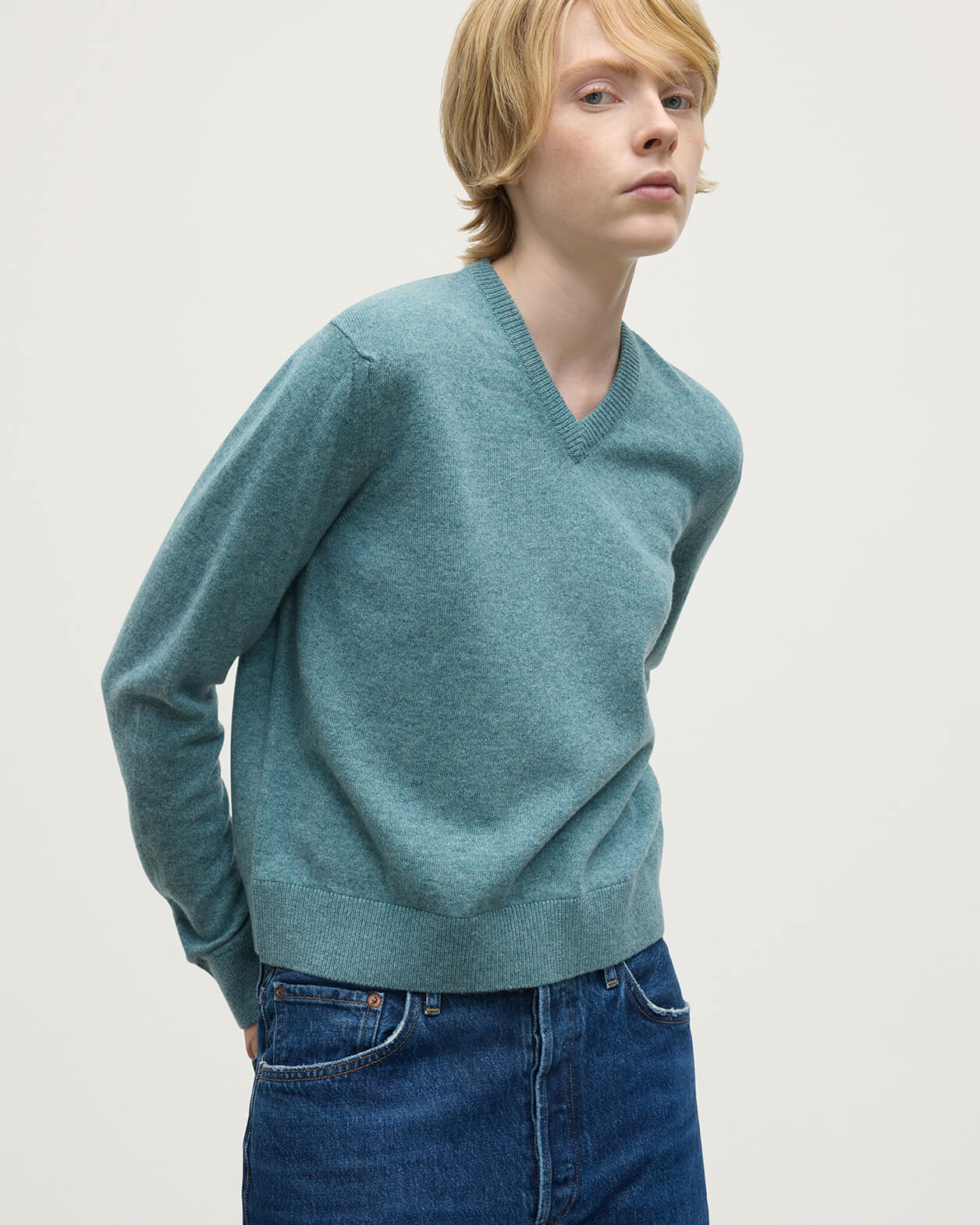 Classic Cashmere Green V Neck Jumper - 5
