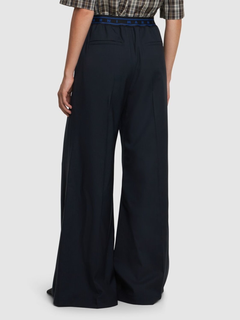 Logo elastic waist flared wool pants - 3