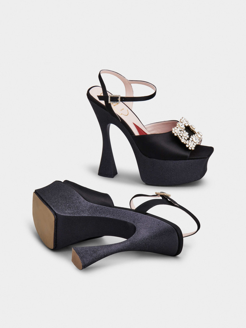 Flower Strass Buckle Platform Sandals in Satin 6