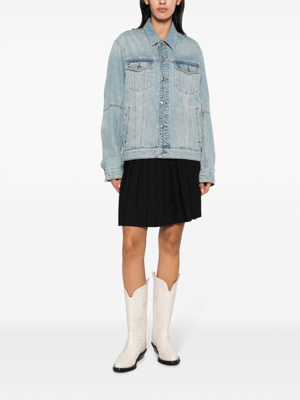 kasy spread-collar crystal denim jacket - 3