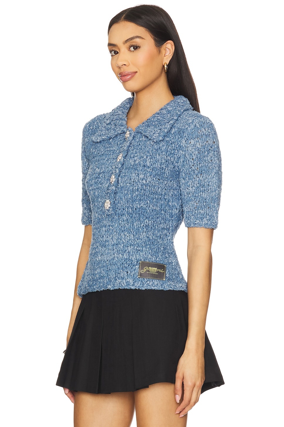 Denim Handknit Polo Top - 2