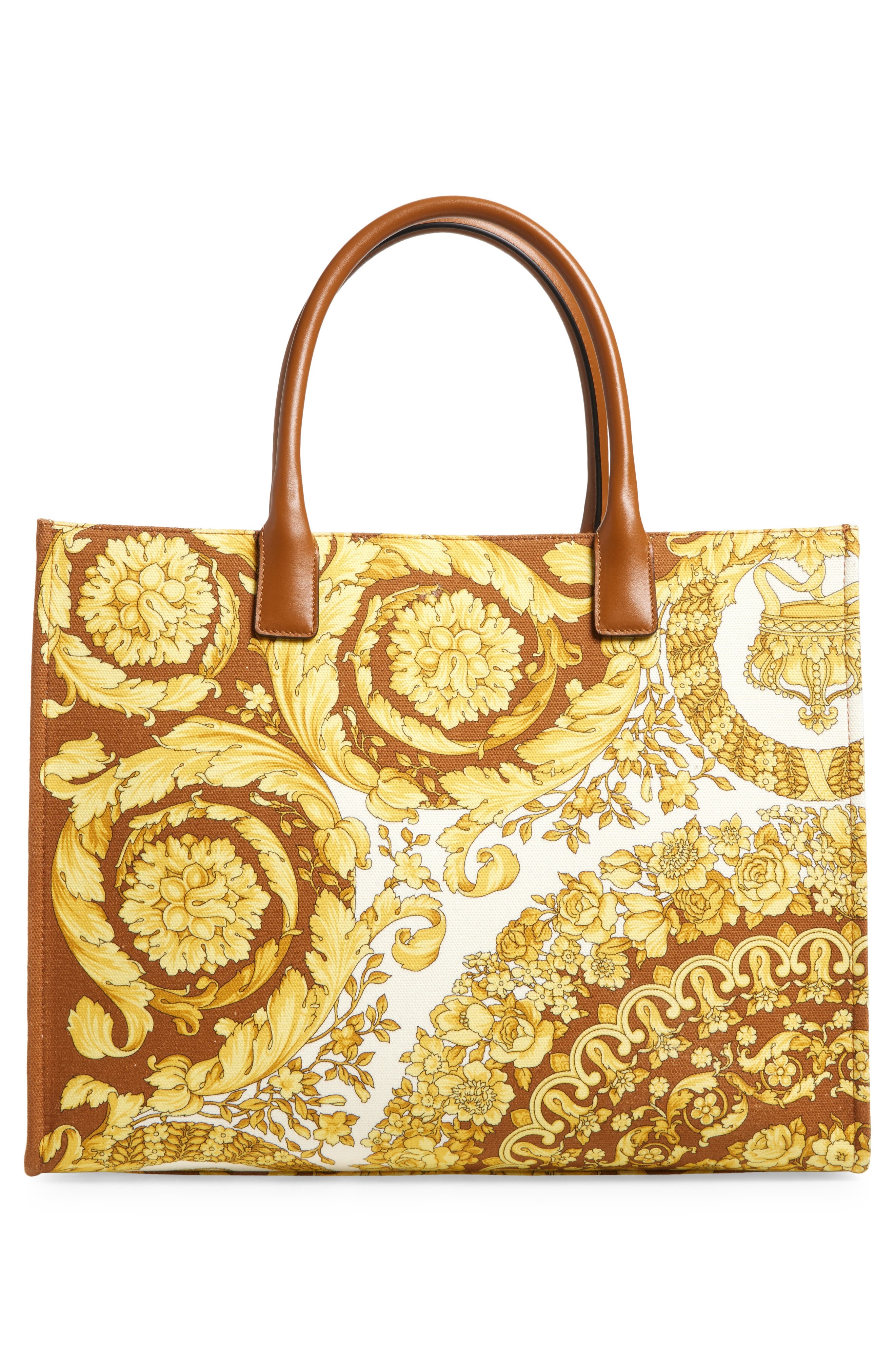 Versace La Medusa Logo Floral Canvas Tote in Brown Spice Brown Gold at Nordstrom - 4