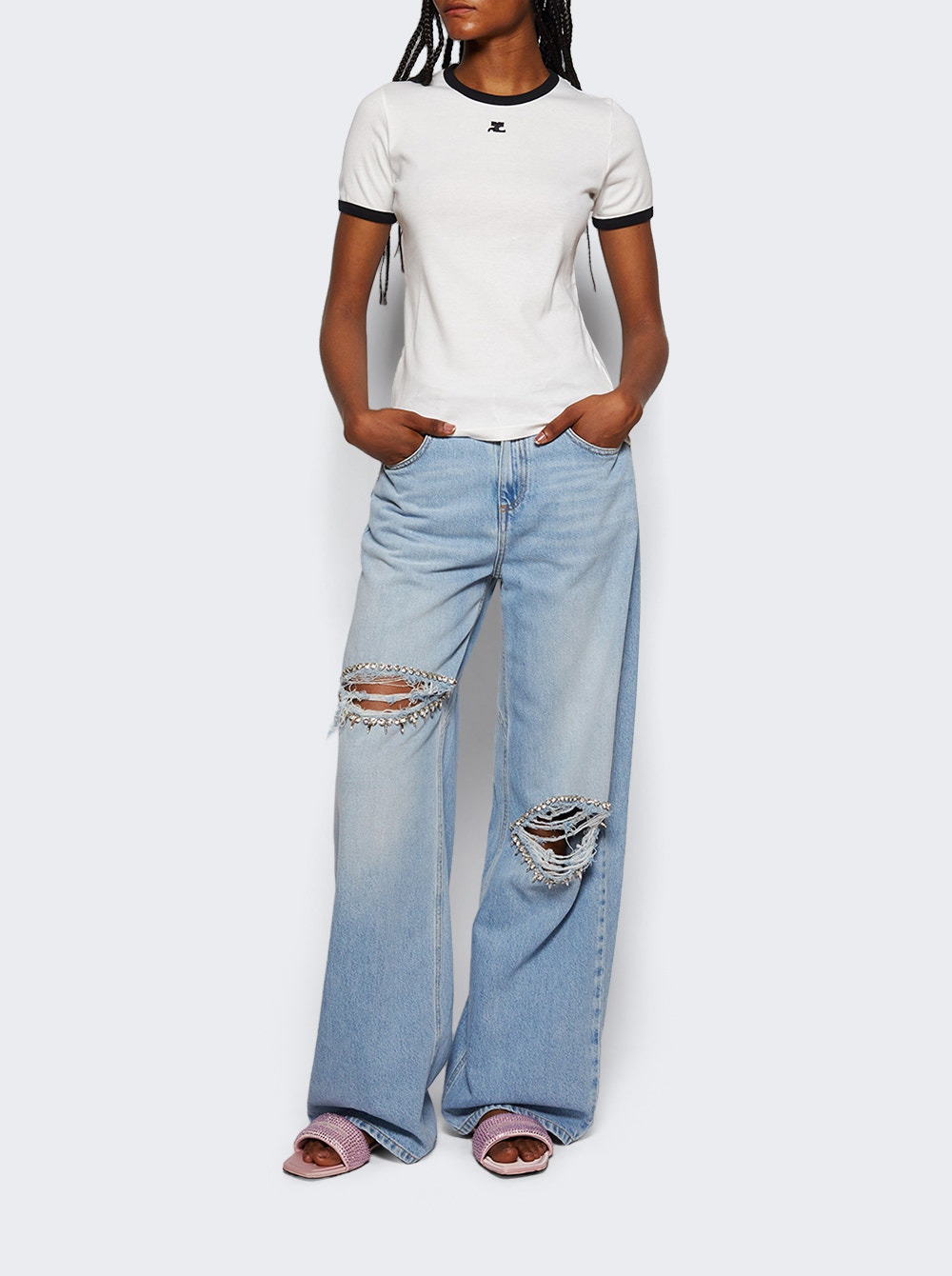 Distressed Crystal Relaxed Slit Jean Medium Blue - 5
