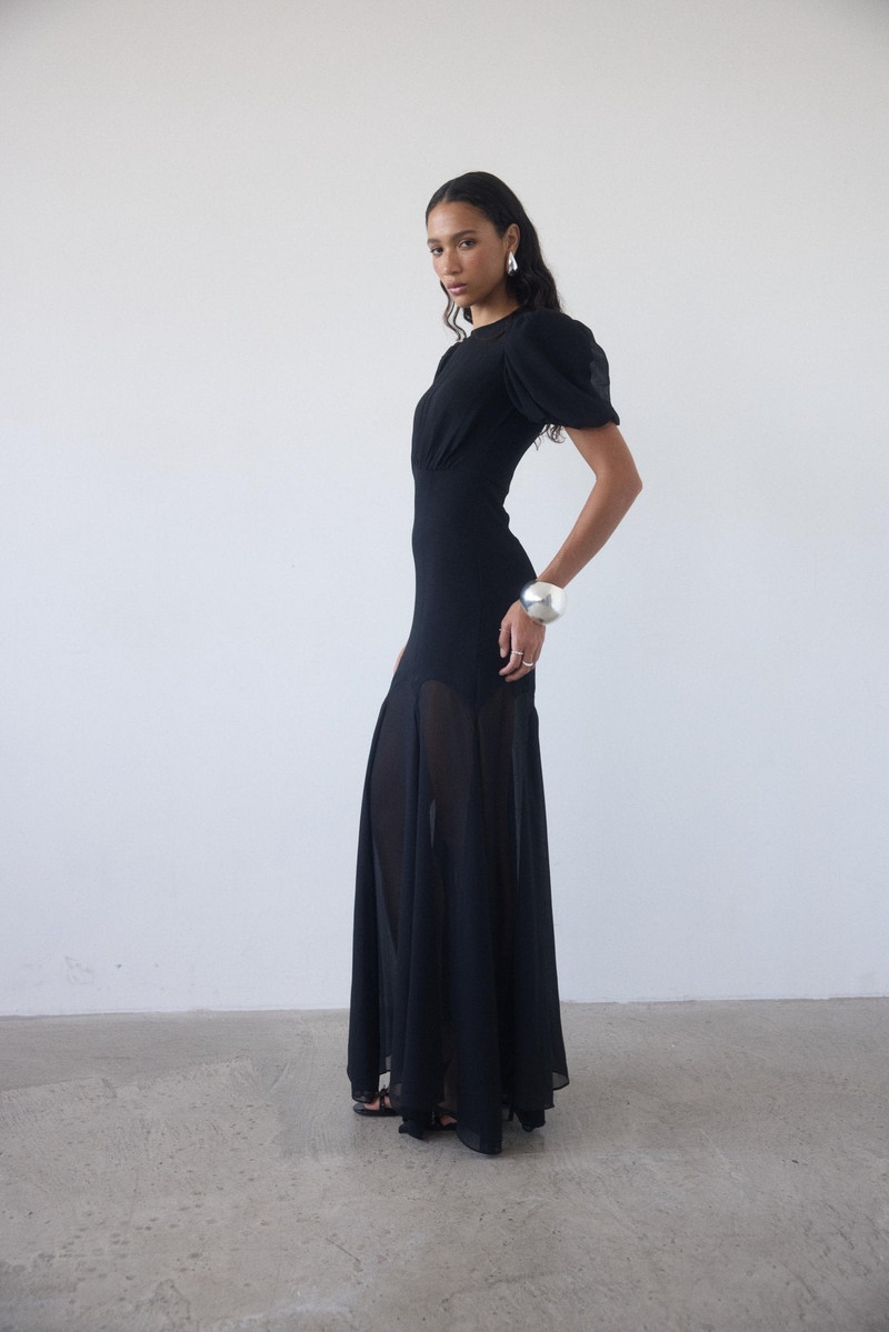 De La Vali AGUA MAXI DRESS IN BLACK CRINKLE CHIFFON outlook