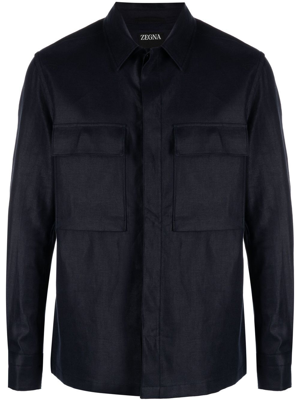 cargo-pocket linen shirt jacket - 1