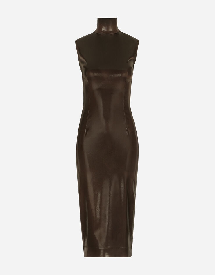 Sleeveless calf-length dress in shiny satin - 1