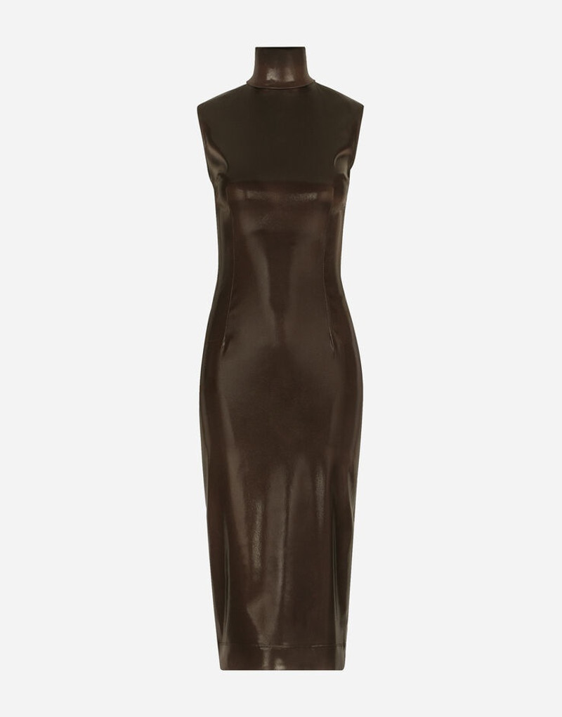 Sleeveless calf-length 드레스 에 빛나는 공단 1