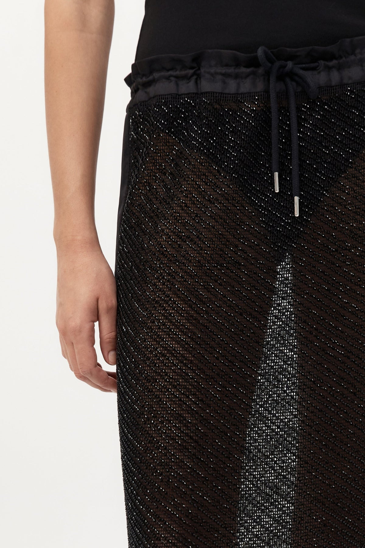 Glass Beaded Mesh Skirt - Jet Black - 5