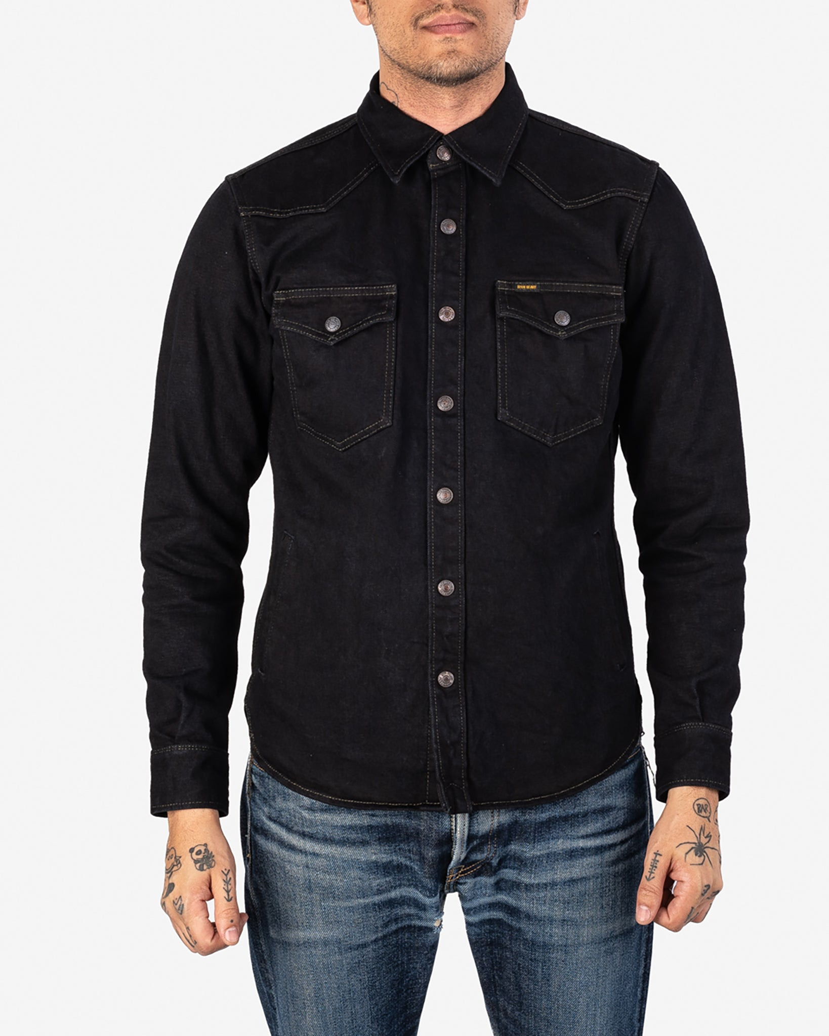 IHSH-293-OD 18oz Vintage Selvedge Denim CPO Shirt - Indigo Overdyed Black - 2