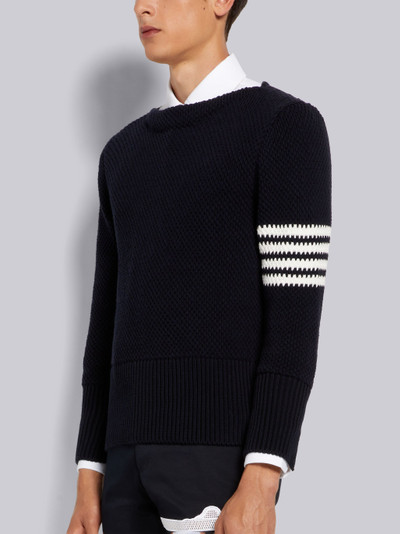 Thom Browne Navy Seed Stitch Cotton 4-Bar Boat Neck Pullover outlook