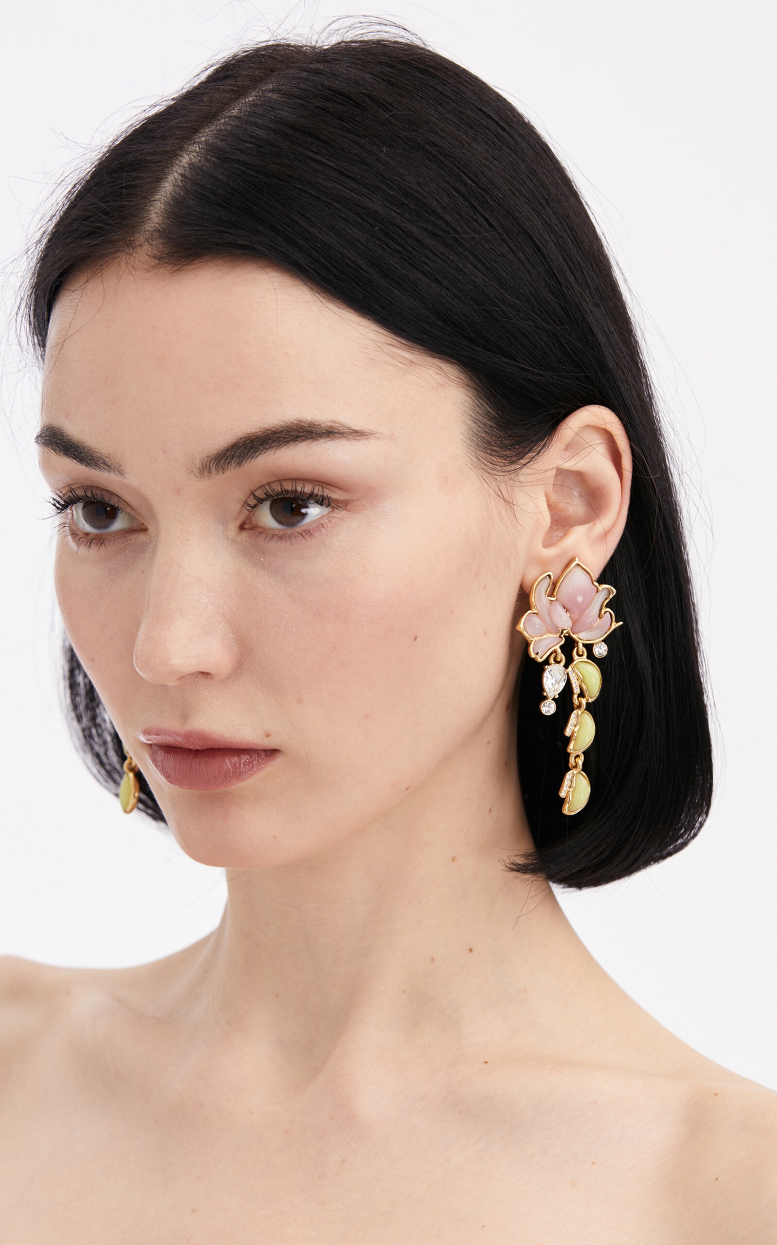 Flower and Dangling Leaf Clip-On Earrings pink - 2