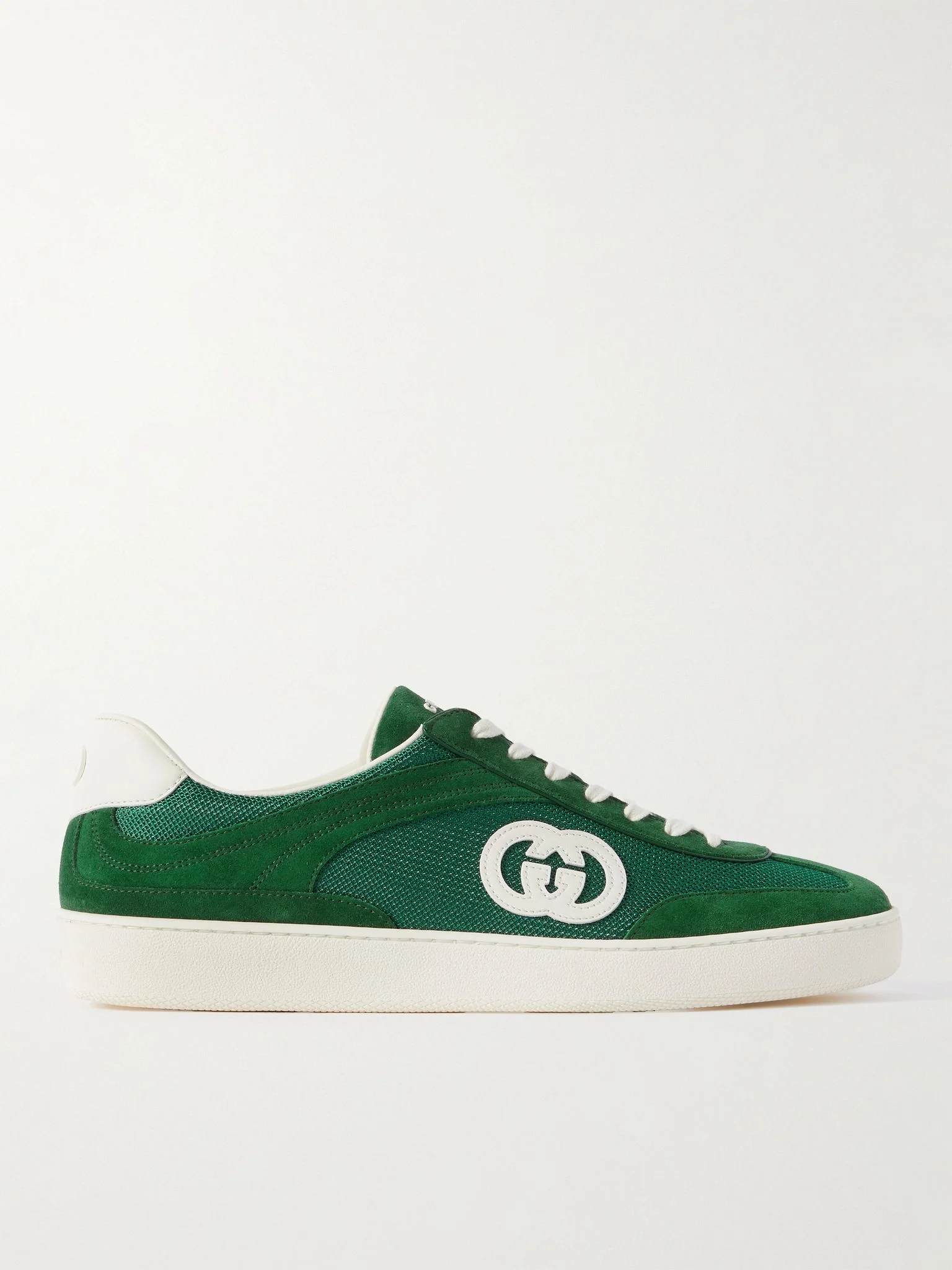 Leather-Trimmed Suede and Mesh Sneakers Green - 1