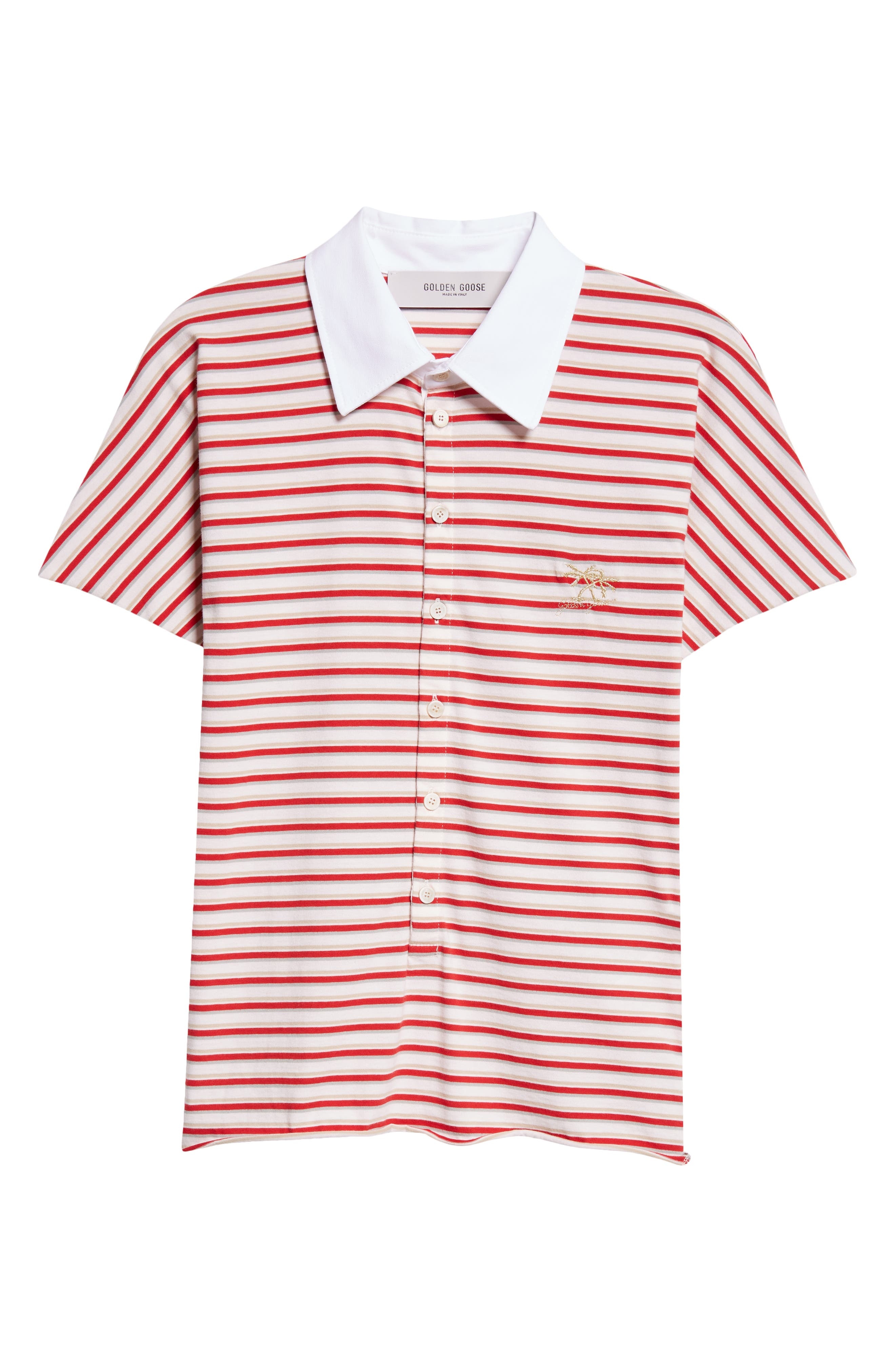 Golden Goose Journey Stripe Slim Fit Cotton Polo in Papyrus/Haute Red at Nordstrom - 6
