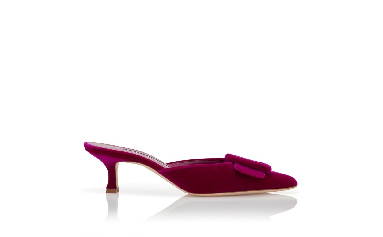 Purple Velvet Buckle Detail Mules - 1