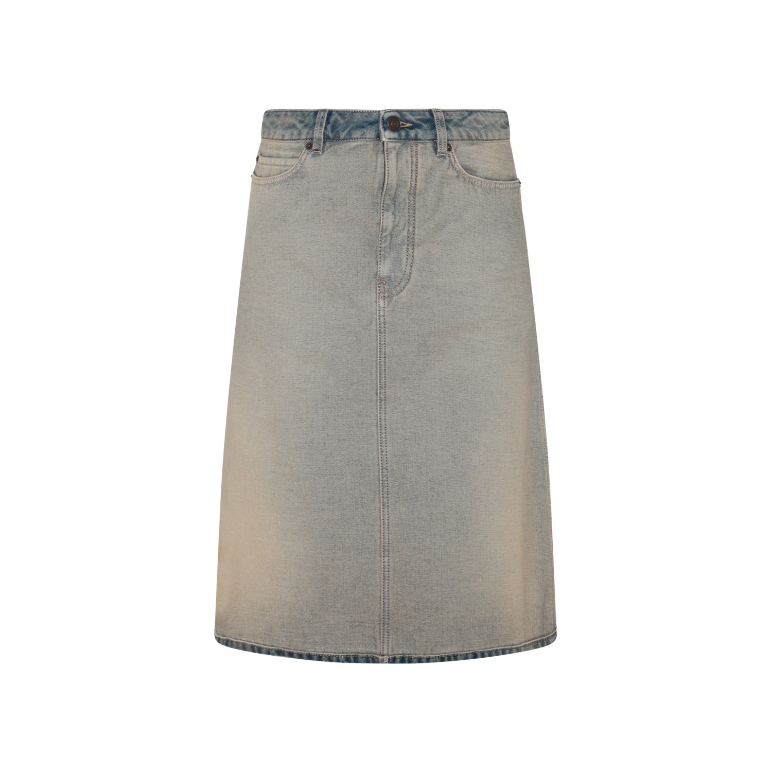 BALENCIAGA★INSIDE OUT DENIM MIDI SKIRT Balenciaga Vintage Effect Denim Midi Skirt In Inside Out