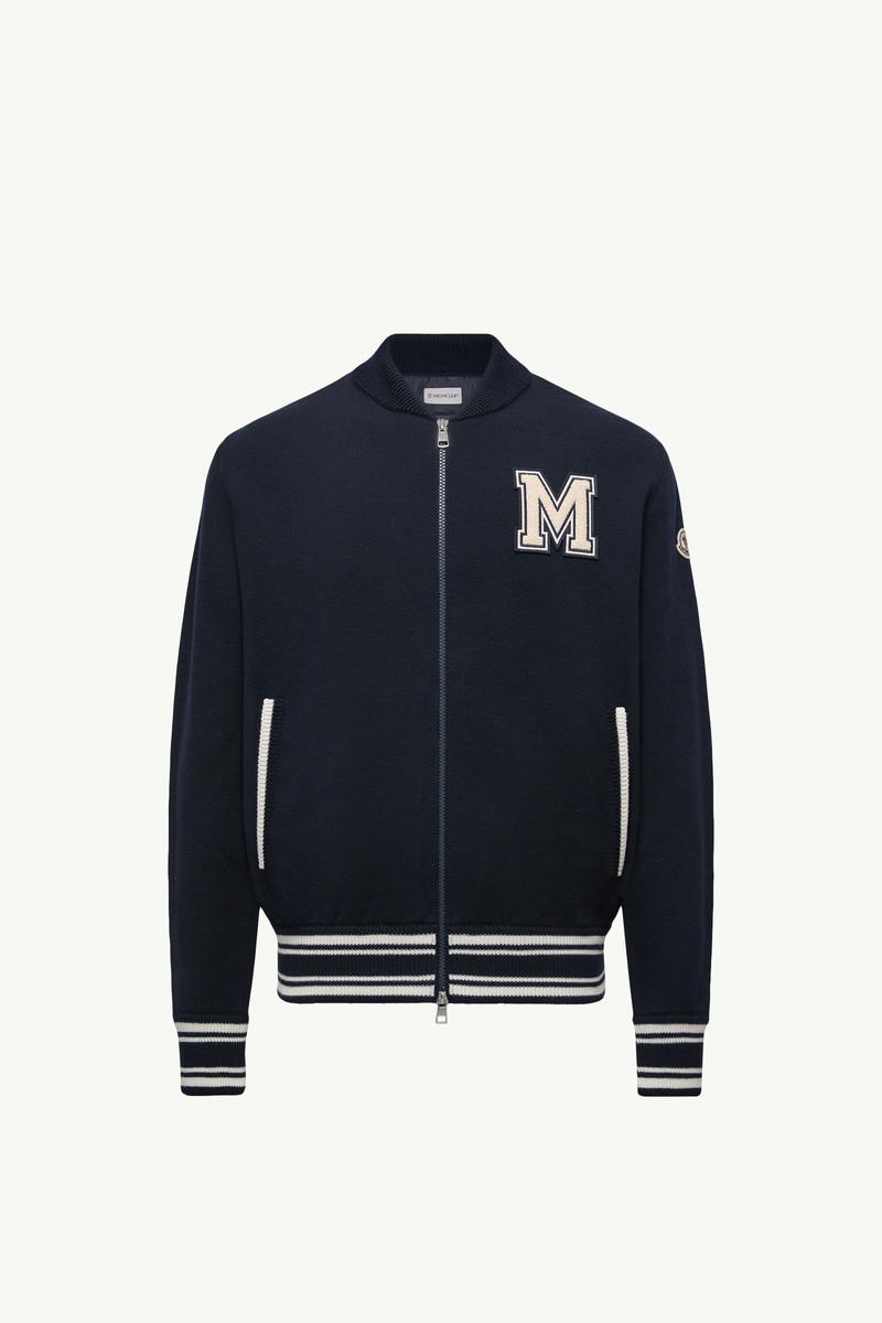 Embroidered Monogram Padded Zip-Up Wool Blend Cardigan 1