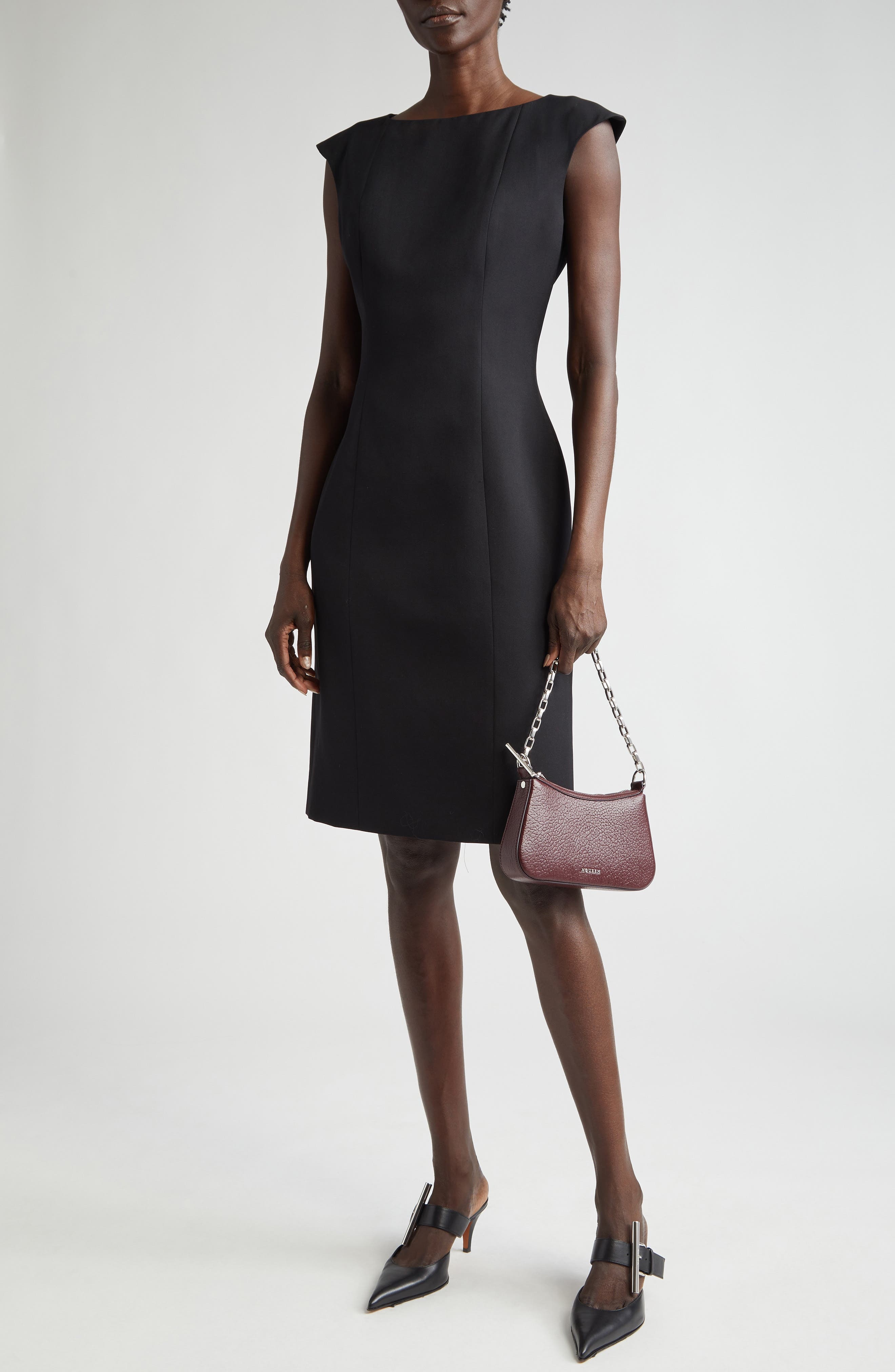 Alexander McQueen Cap Sleeve Wool Twill Dress in Black at Nordstrom - 1