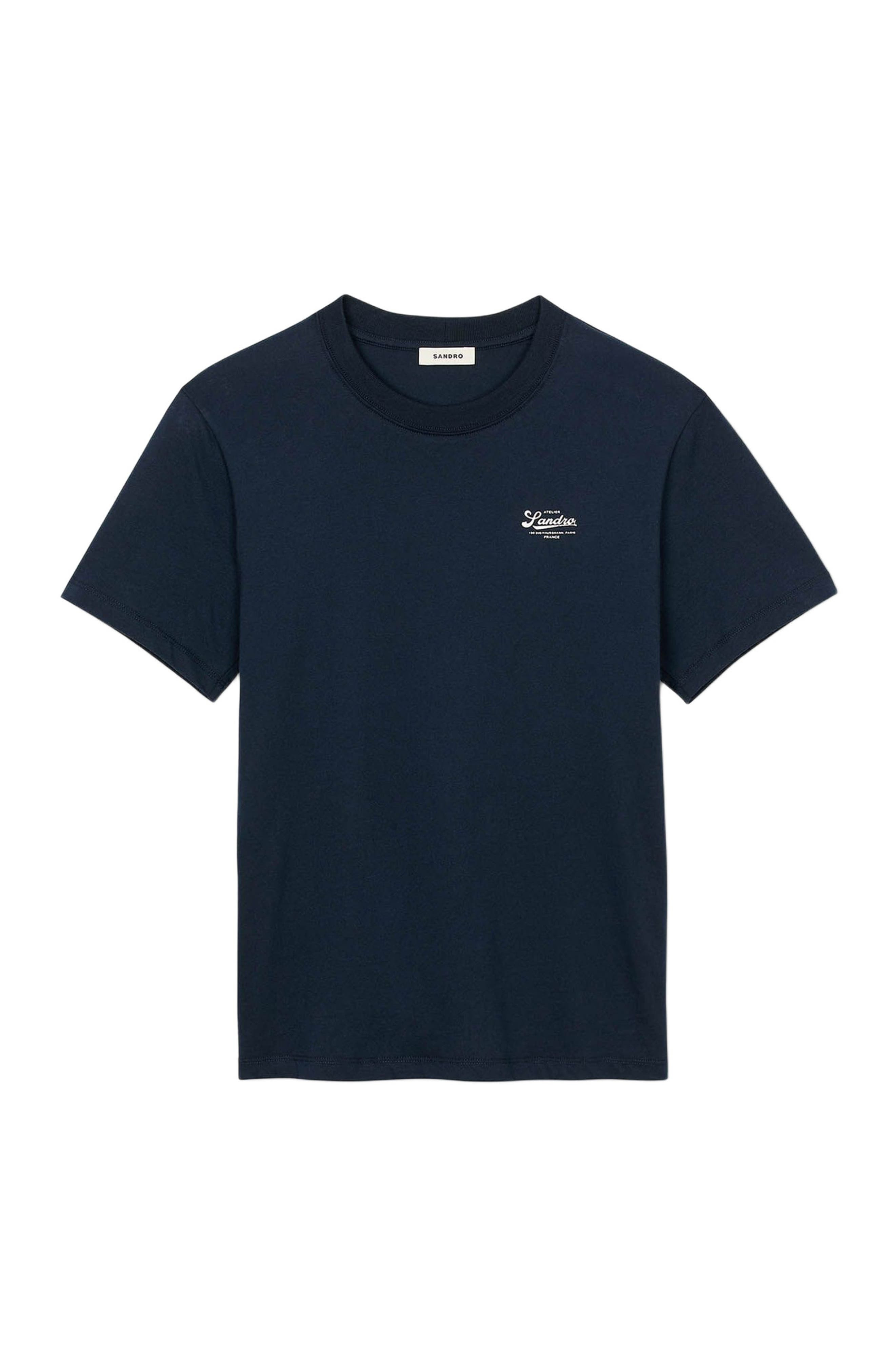 SANDRO T-shirt with appliqué logo in Midnight Blue at Nordstrom - 5