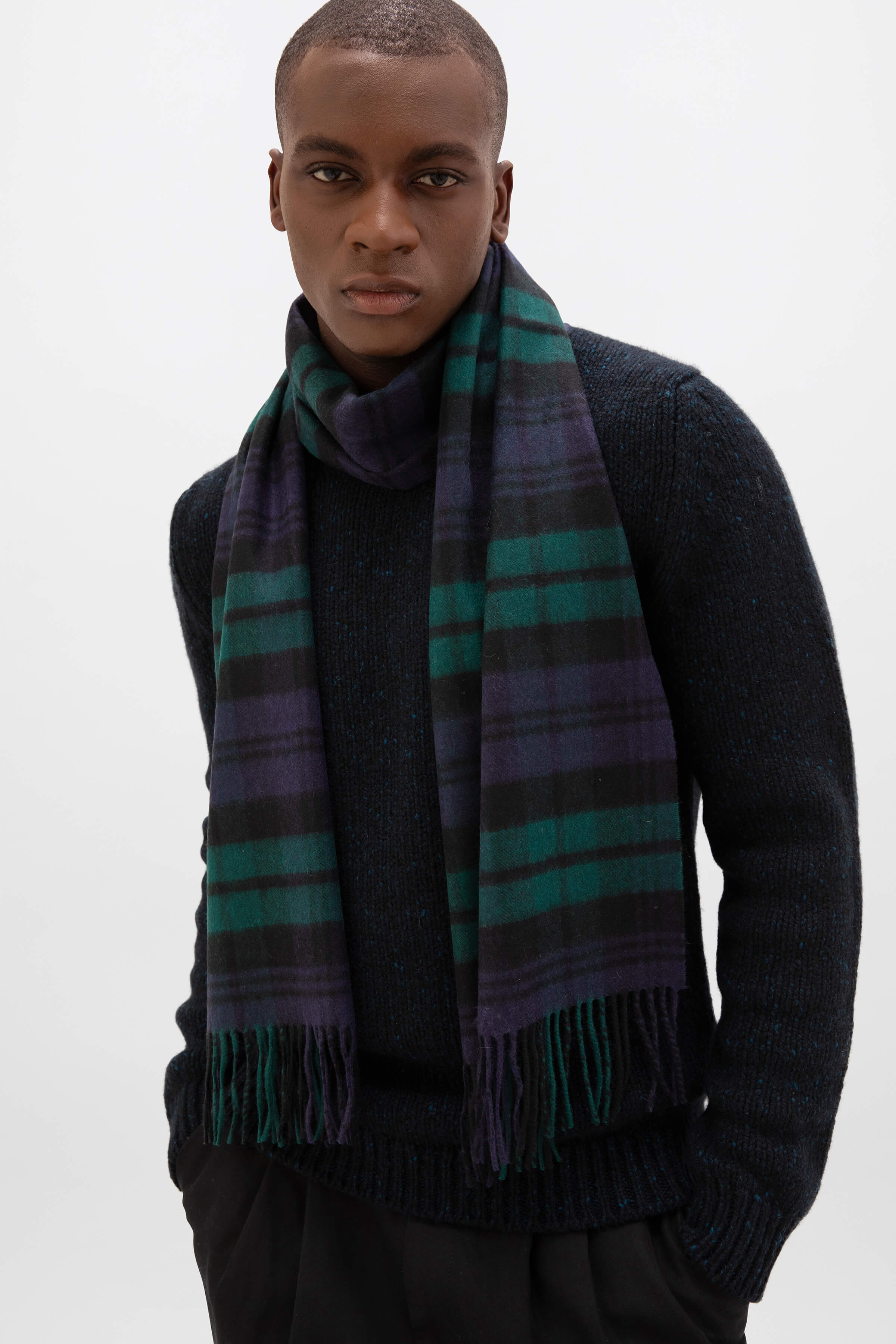 Black Watch Tartan Wide Cashmere Scarf - 2